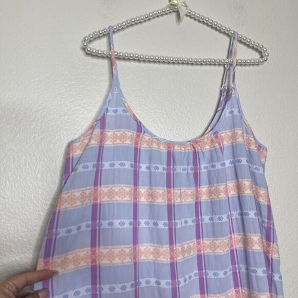 Ann Taylor LOFT Midi Dress Sz Large Pastel Plaid Sleeveless Shift Ruffle Spring - Picture 3 of 8